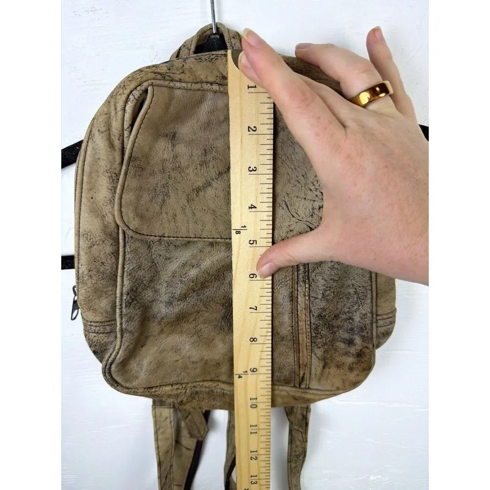 Genuine Leather Distressed Convertible Crossbody Backpack Tan Hecho en Mexico